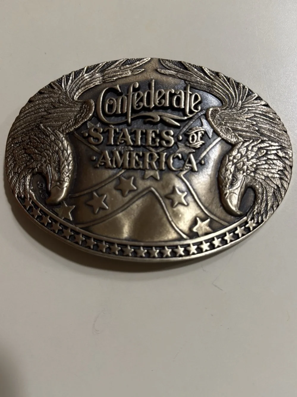 Confederate States of America Oval Metal Belt Buckle - Antique Solid Brass